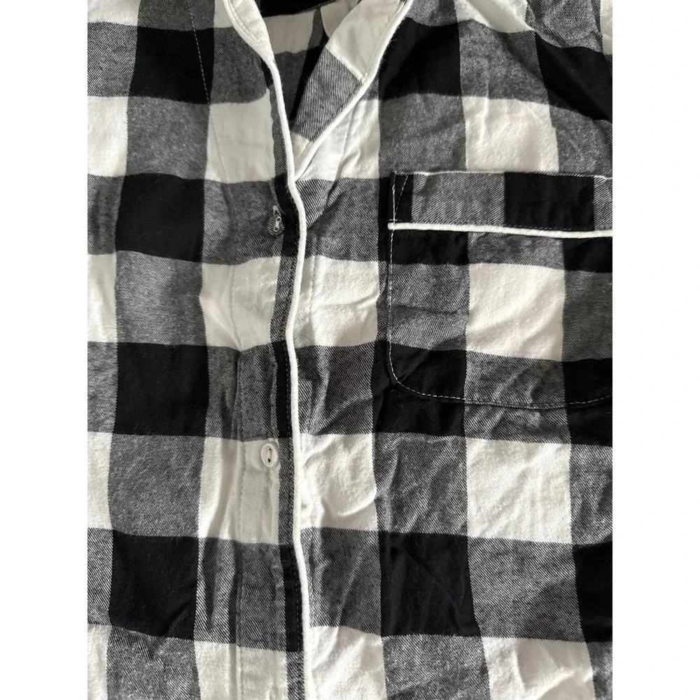 Star above Women's Black White Checker Long‎ Sleeve Nightgown Size Medium